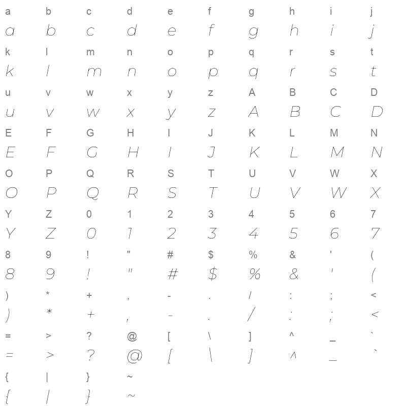 Montserrat-Italic-VariableFont_wght Character Map