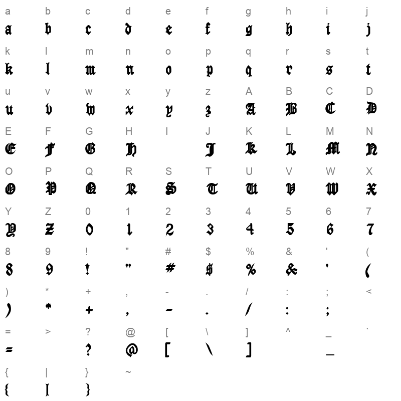 ANGLSB Character Map