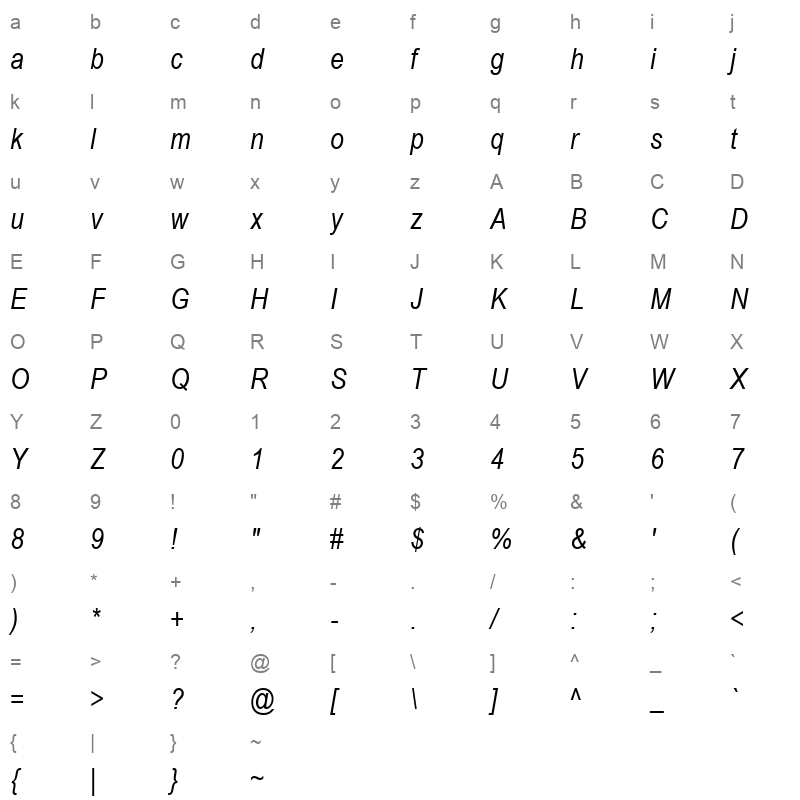 ARIALNI_1 Character Map