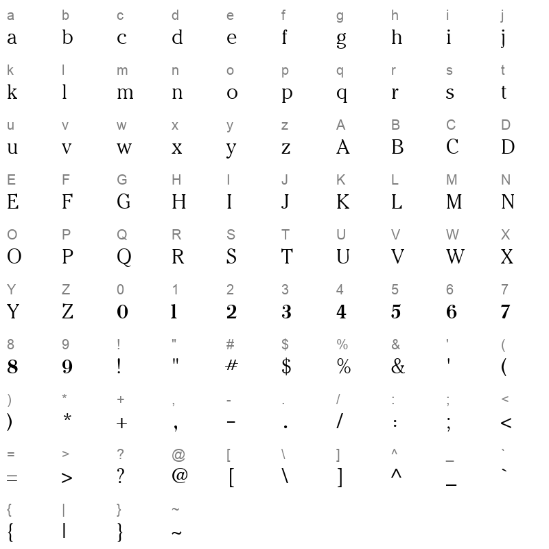 ARMEMS Character Map