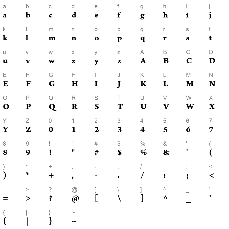 ArnoPro-BoldCaption Character Map