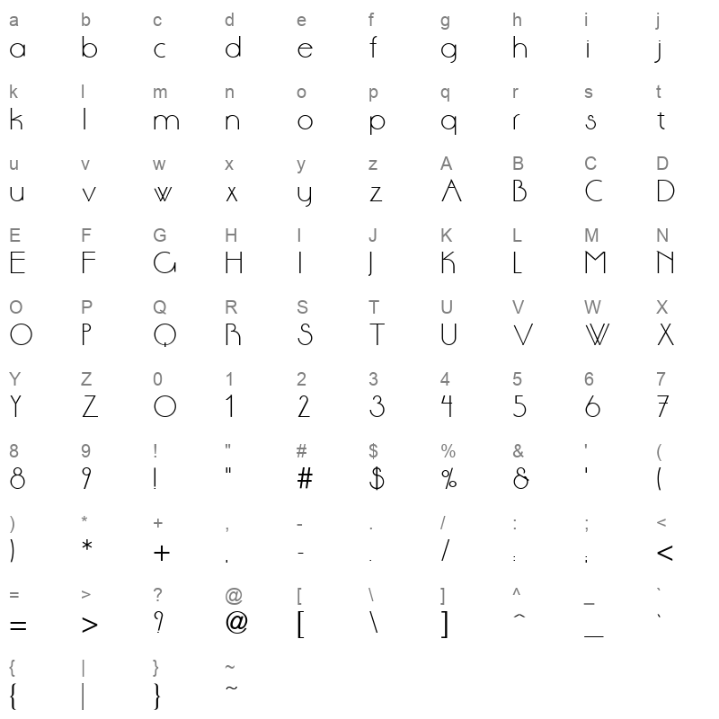 ARS182 Character Map