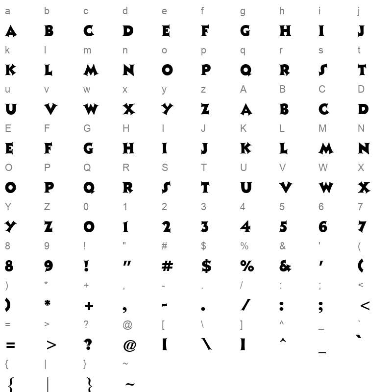 ASHLYCRA Character Map