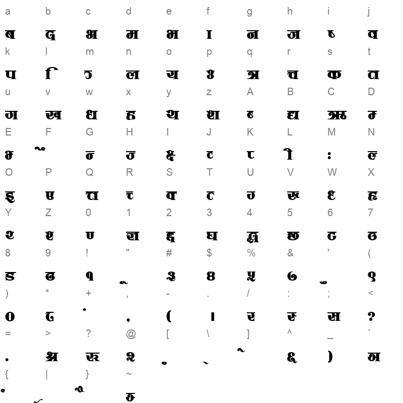 baishali Character Map