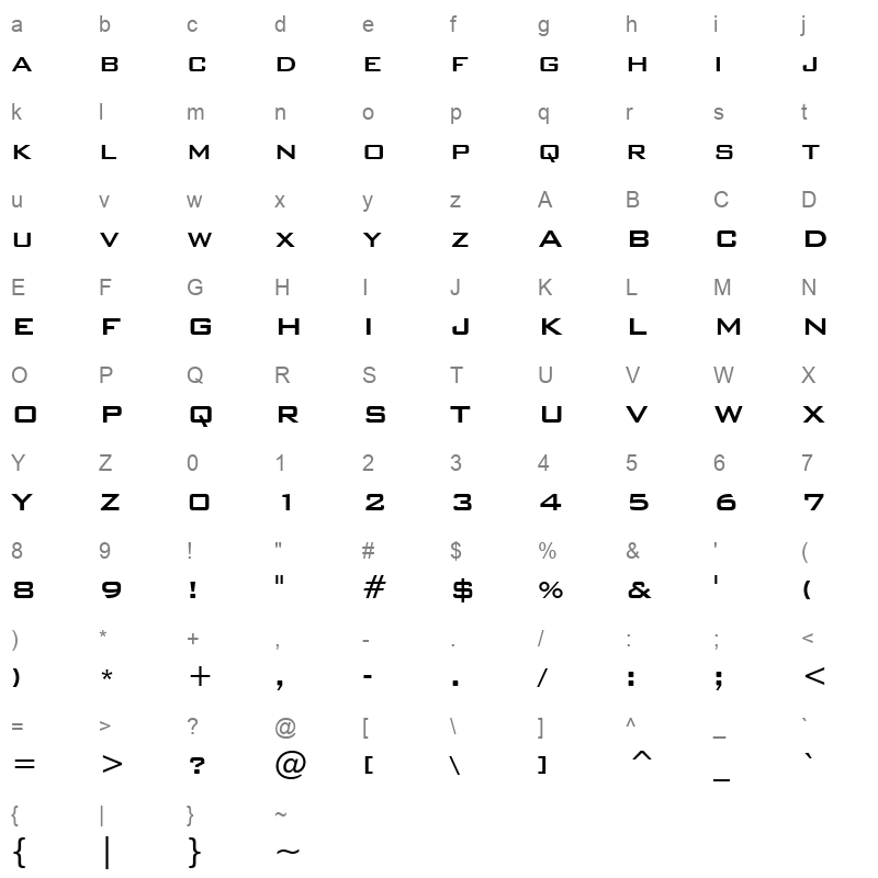 BankGthd Character Map