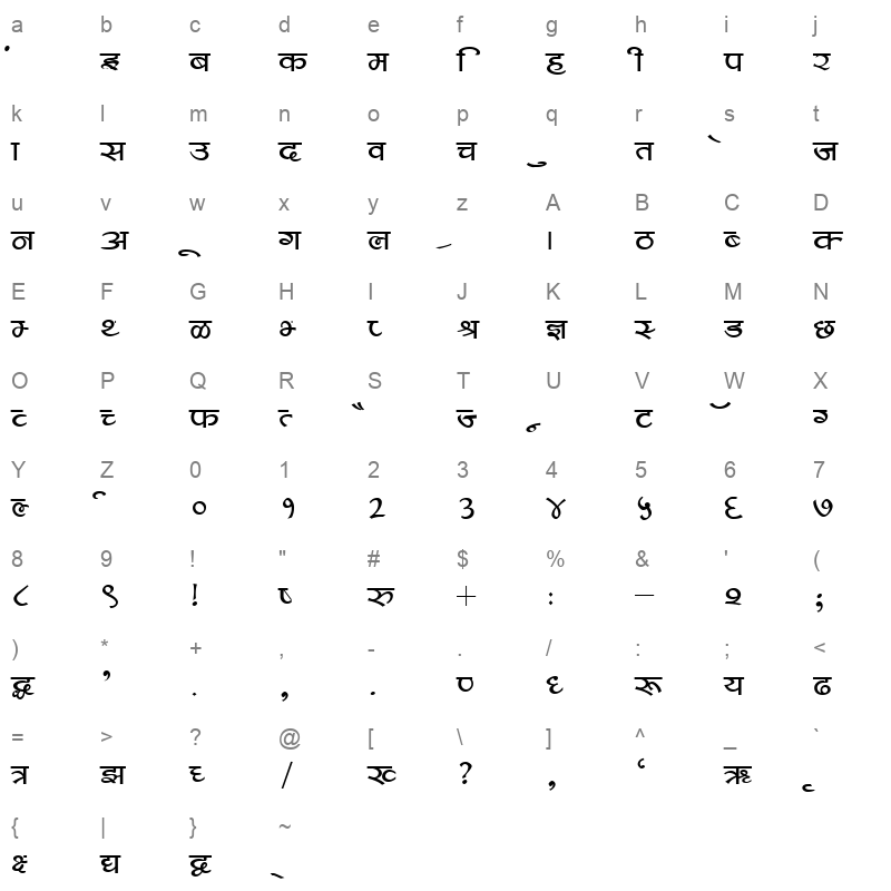 BF006HIN Character Map