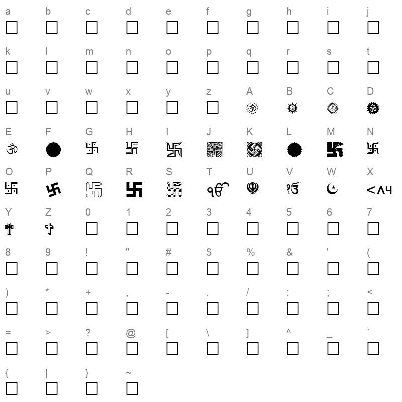 BF009SYM Character Map