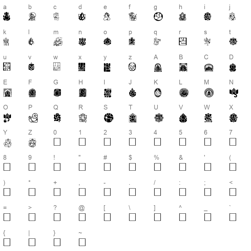 BF011SYM Character Map