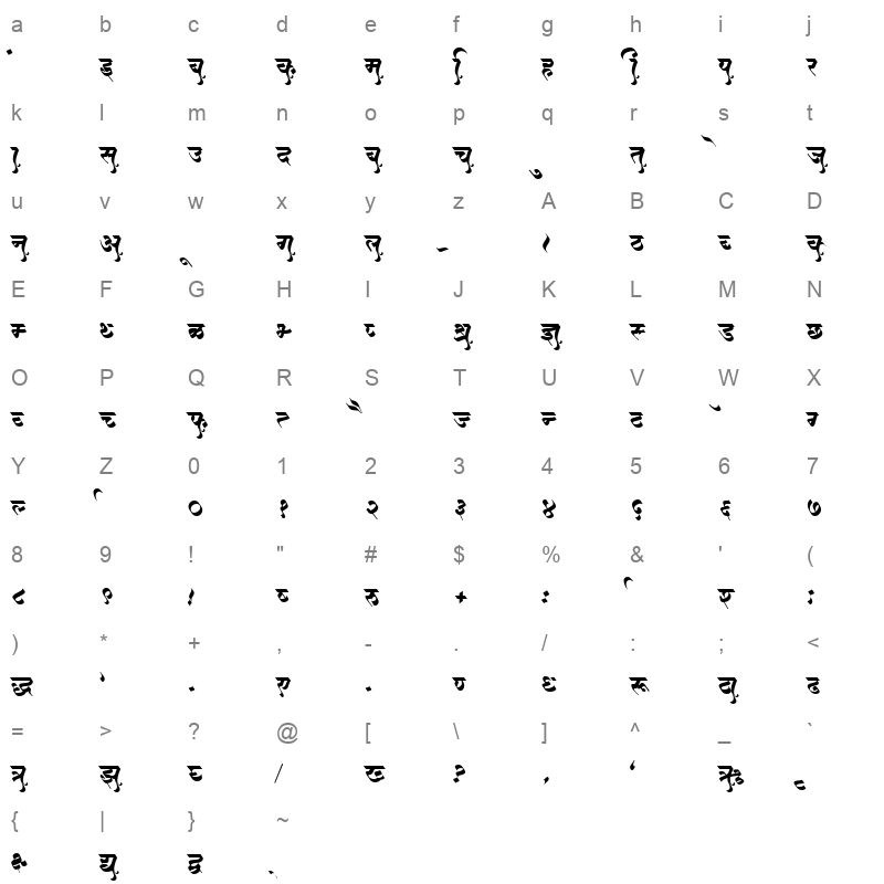 BF019HIN Character Map