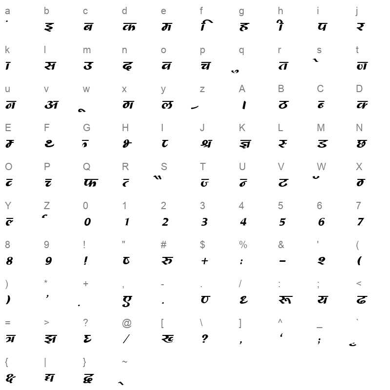 BF142HIN Character Map