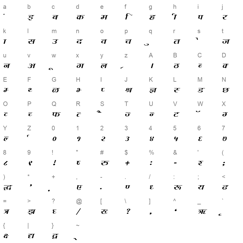 BF194HIN Character Map