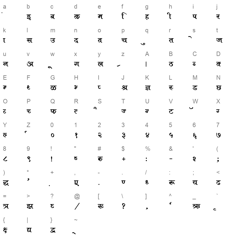 BF211HIN Character Map
