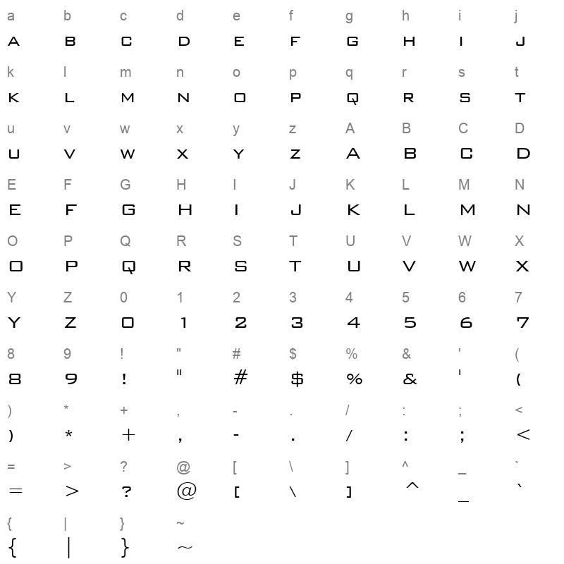bgothl Character Map