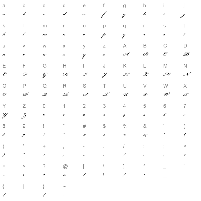 BickhamScriptPro-Semibold Character Map