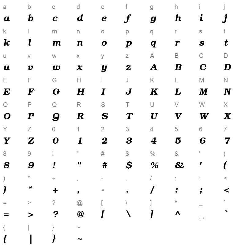 bokr76w Character Map