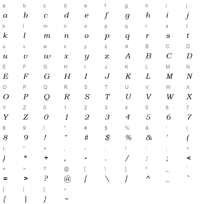 BOOKOSI_1 Character Map