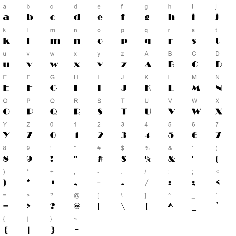 BROADW_1 Character Map