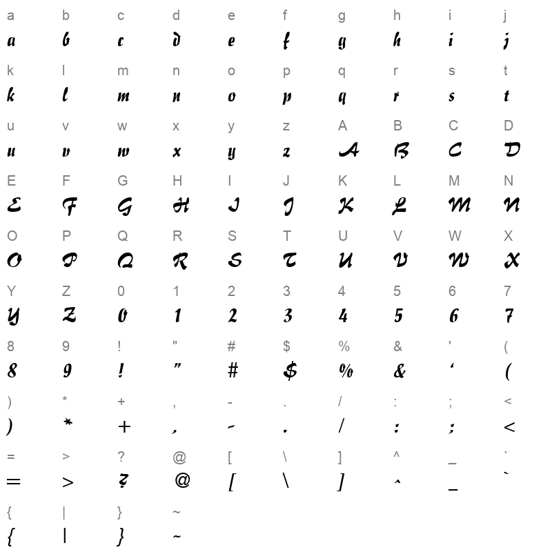 BRSHFLR Character Map