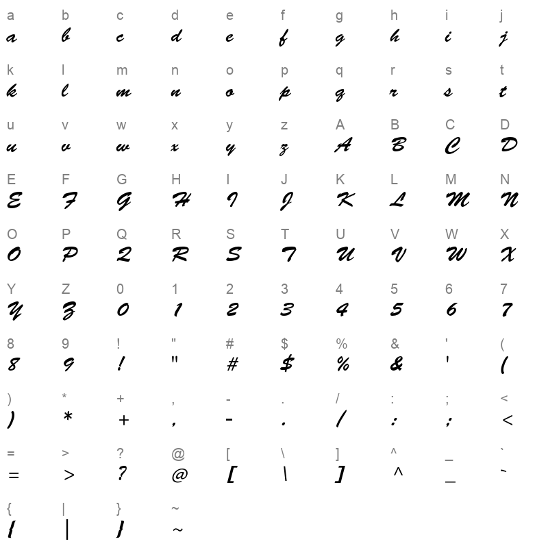 BrushScriptStd Character Map
