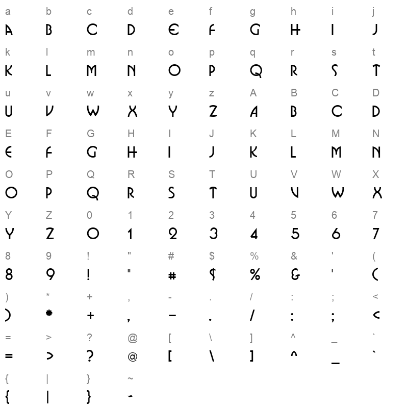BUSINK Character Map