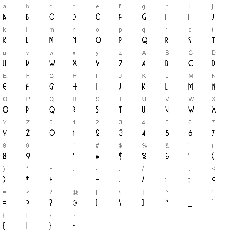 BusinkoSqueezed Regular_0 Character Map