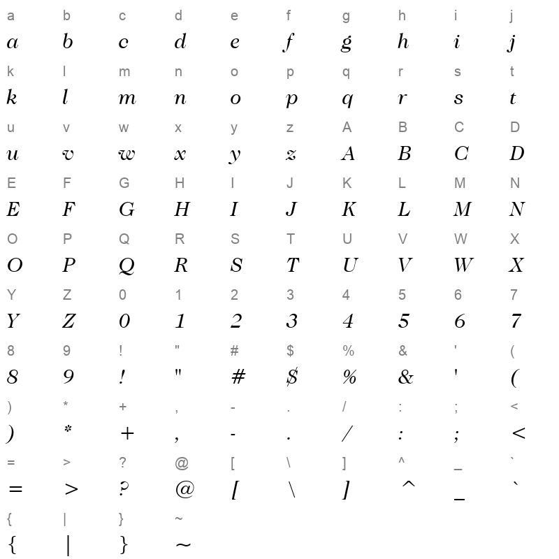 CAS224NI Character Map