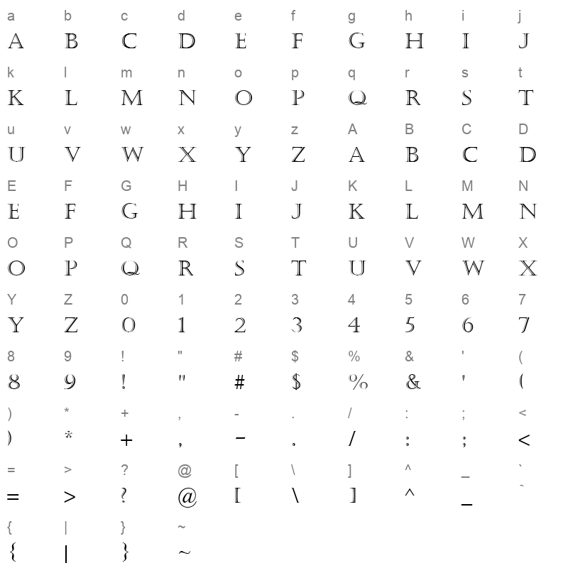 CASTELAR_1 Character Map