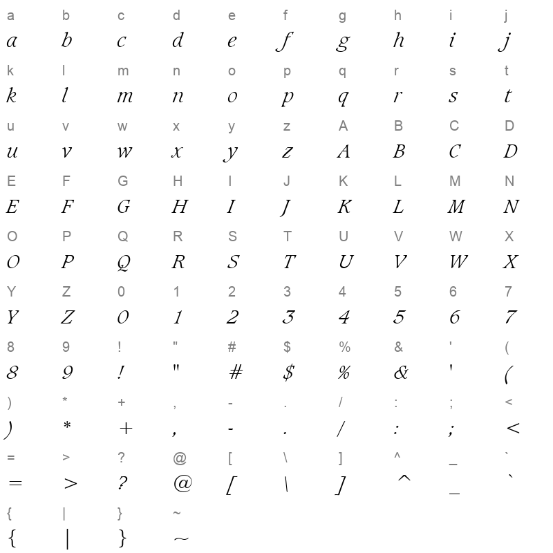 CAXTONLI Character Map