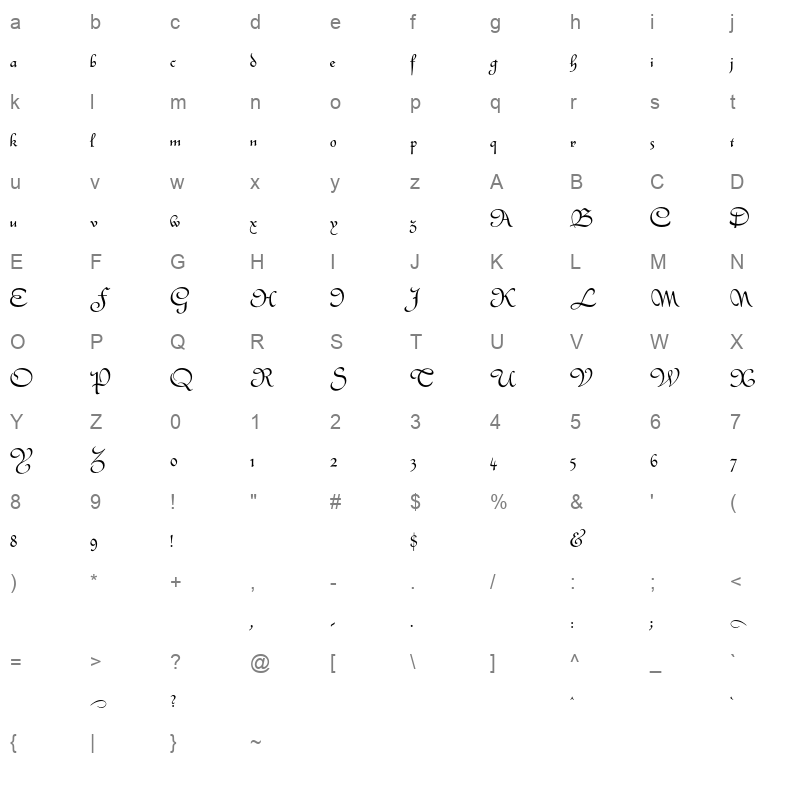 Civilite_0 Character Map