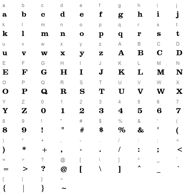 clar65w Character Map