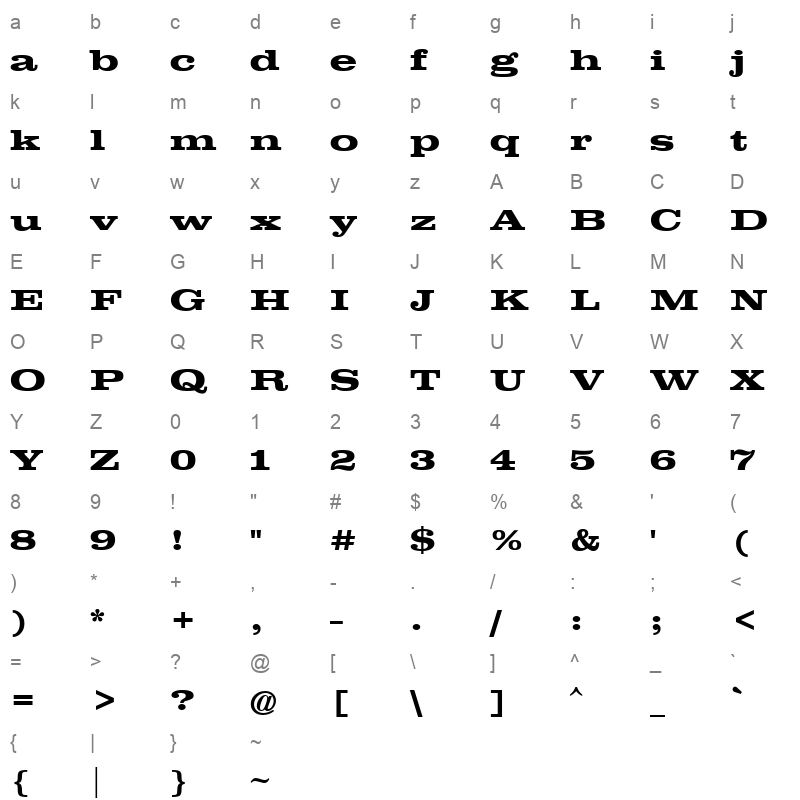 clar73w Character Map