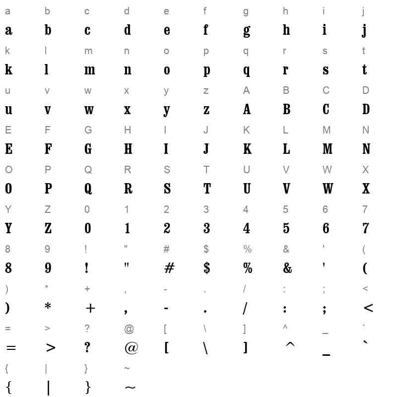 CLRNDNBC Character Map