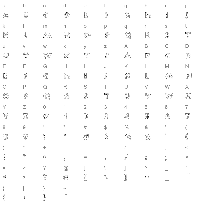 confetti Character Map