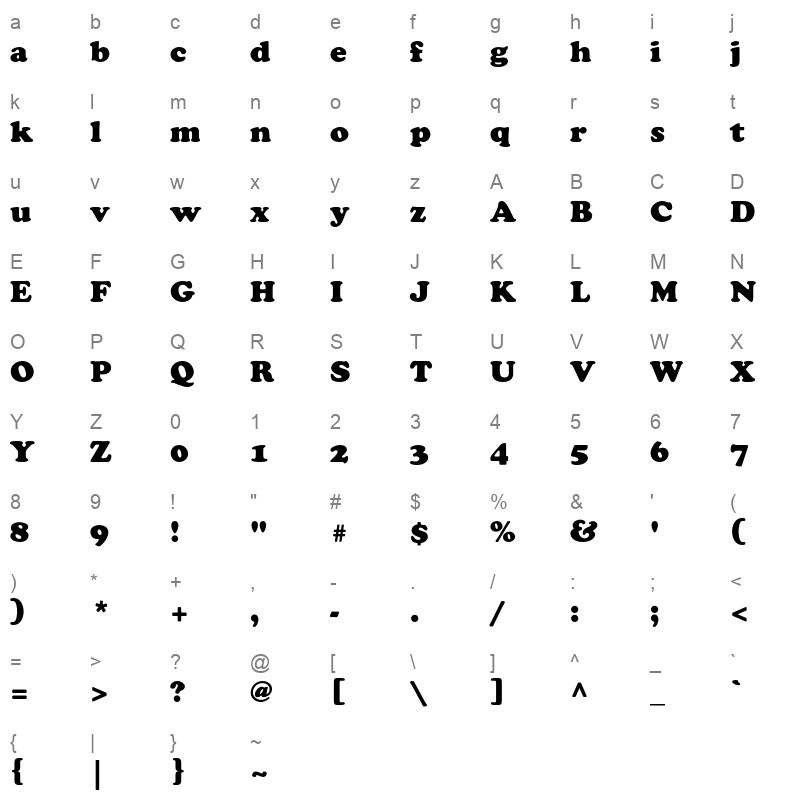 CooperBlackStd Character Map