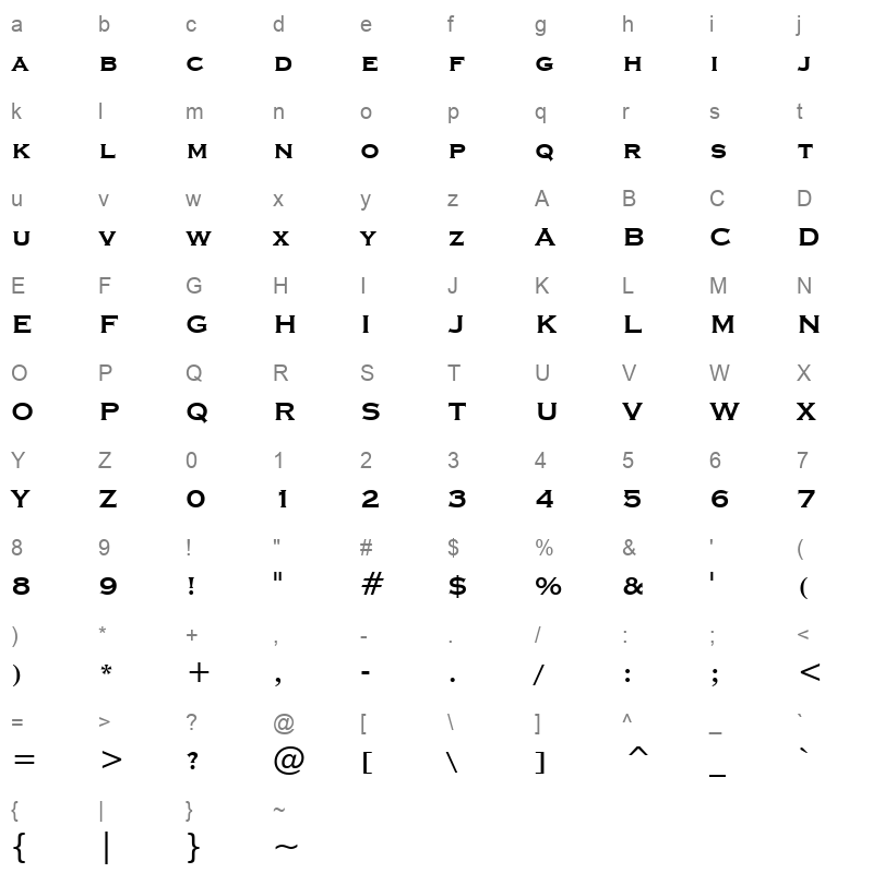 CopGotBd Character Map
