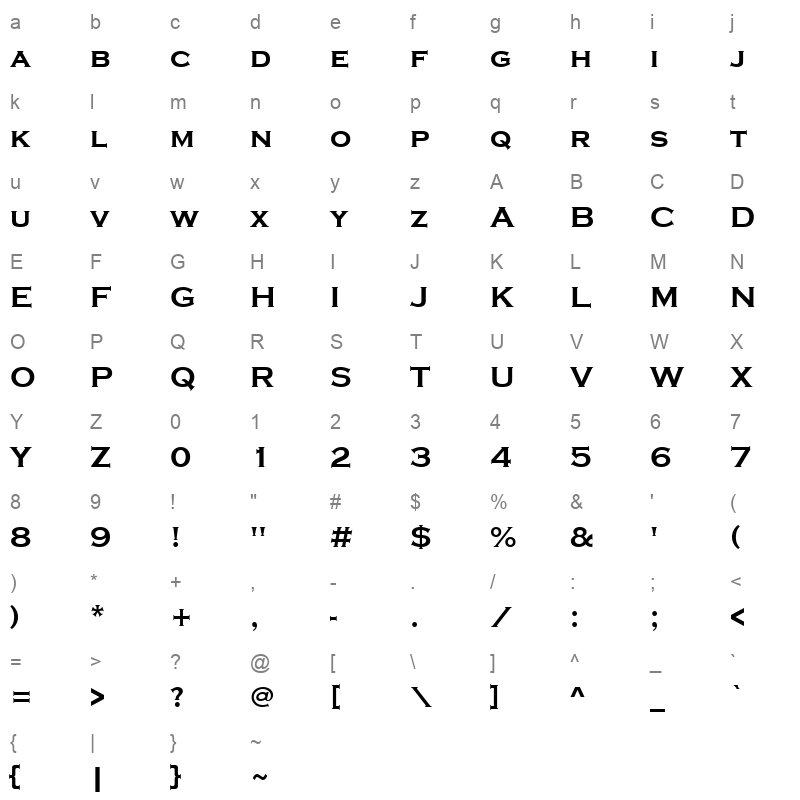 COPRGTB_1 Character Map