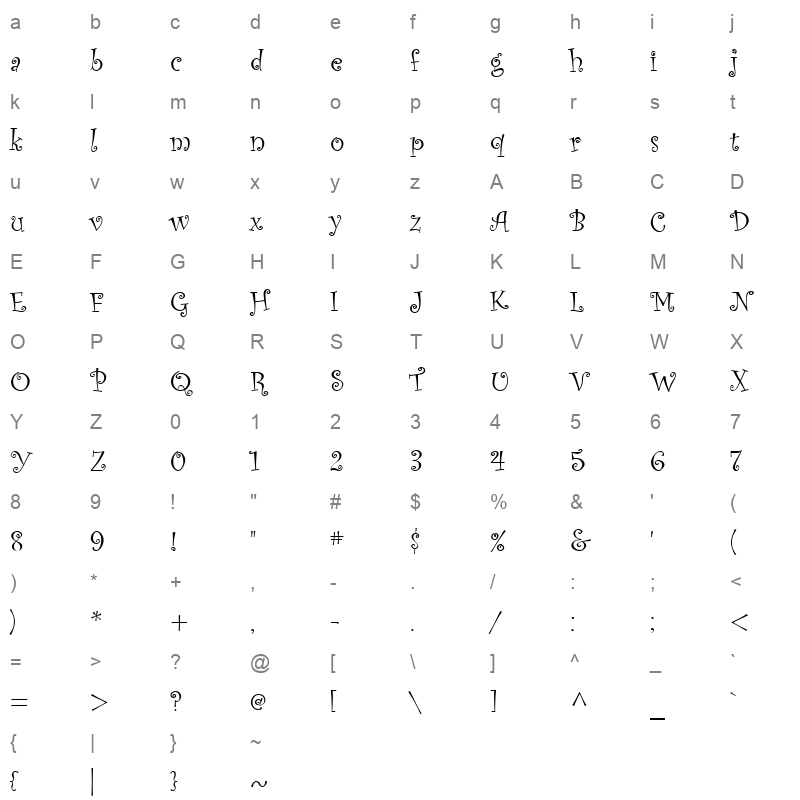 CURLZ_ Character Map