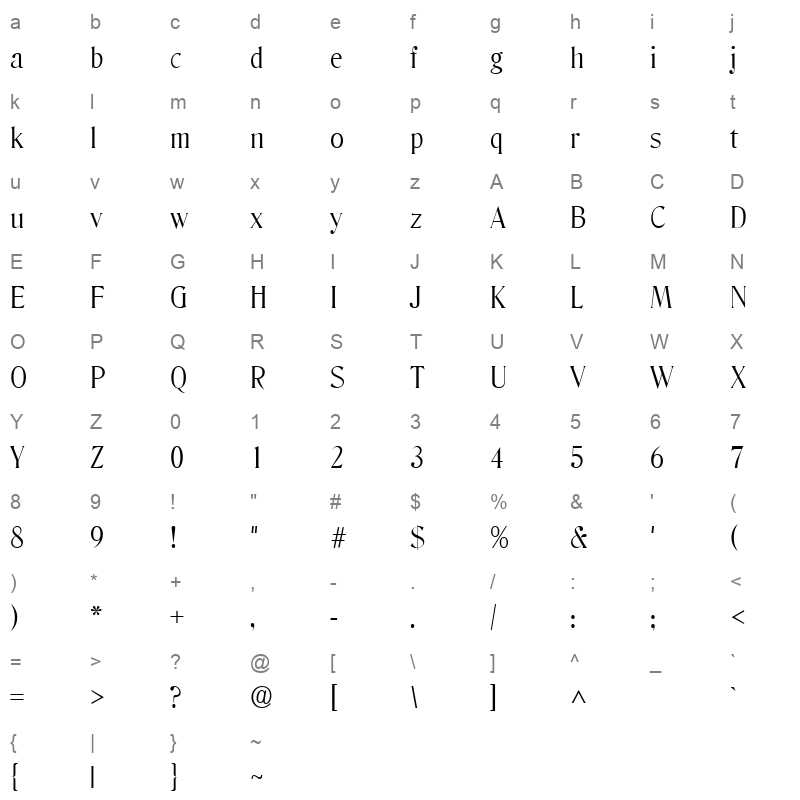 denvl Character Map