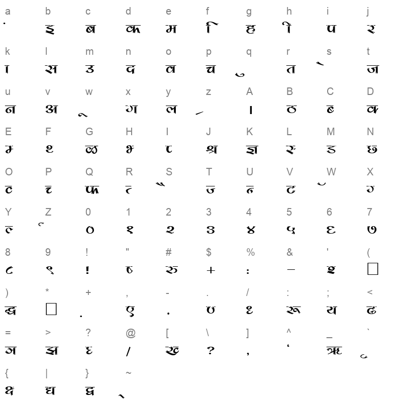 DevLys 180 Wide Normal Character Map