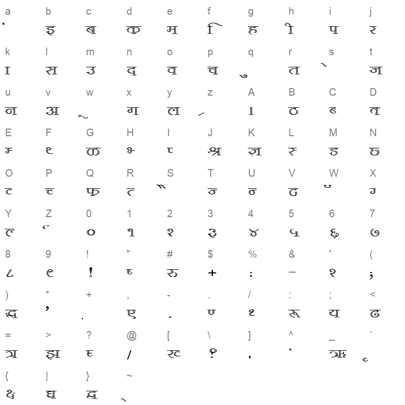 DevLys 380 Wide Normal Character Map