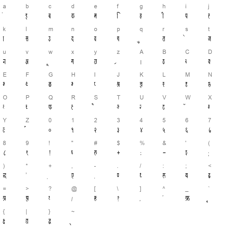 DevLys 390 Condensed Normal Character Map