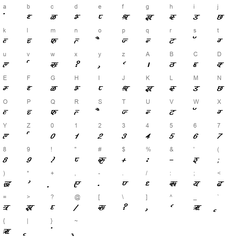 DevLys 400 Bold Italic Character Map