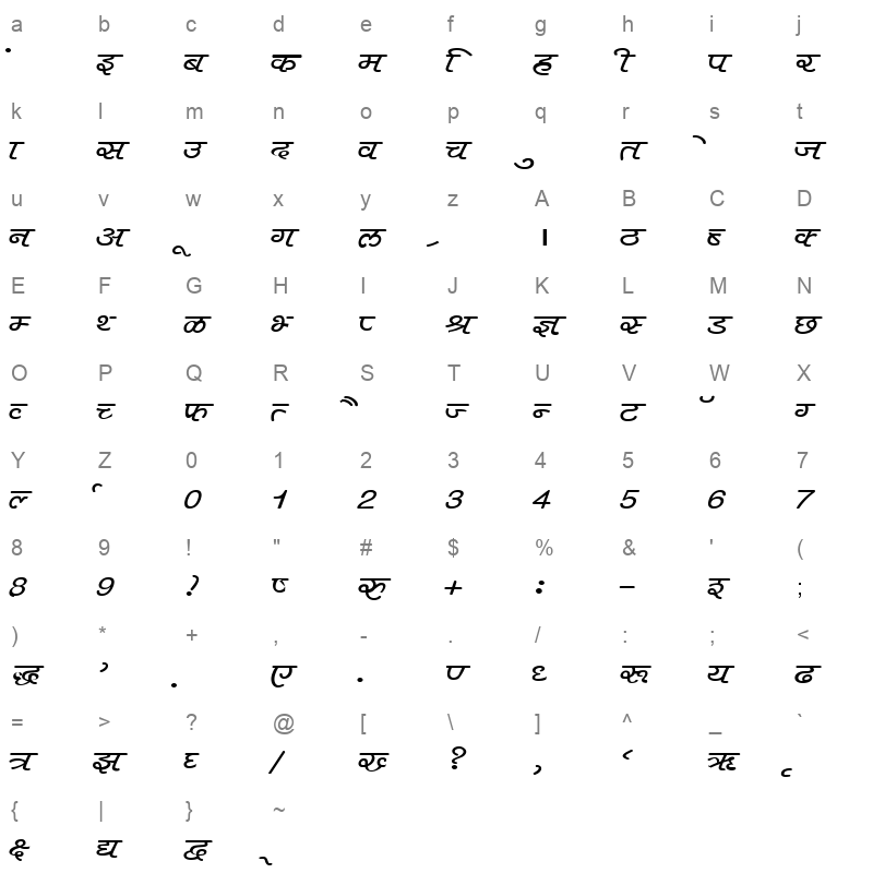 DevLys 400 Wide Normal Character Map