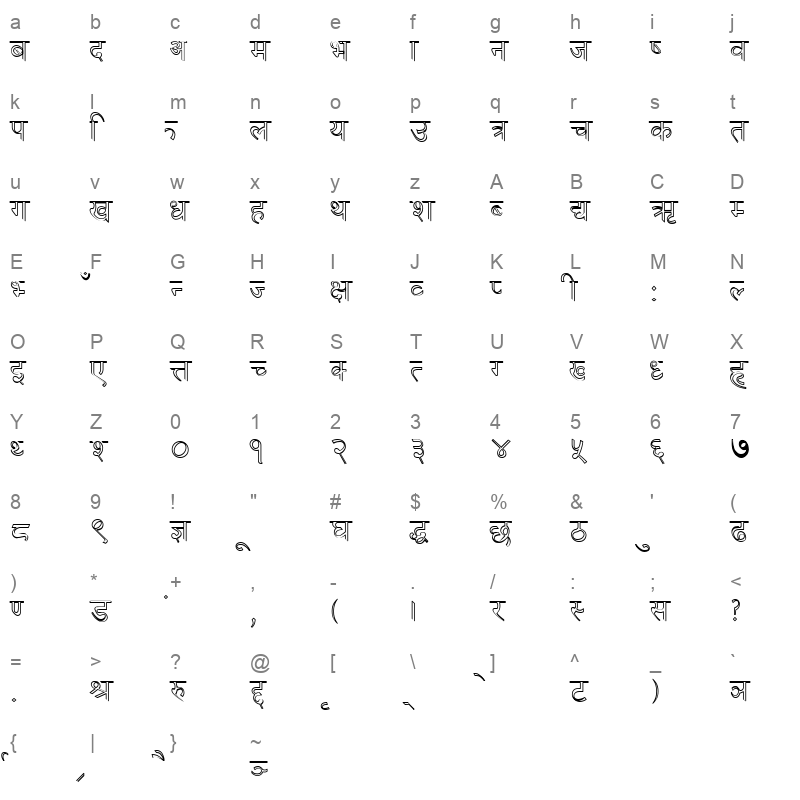 DINA20 NORMAL Character Map