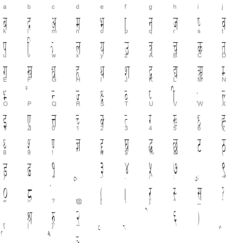 DINA29 Character Map