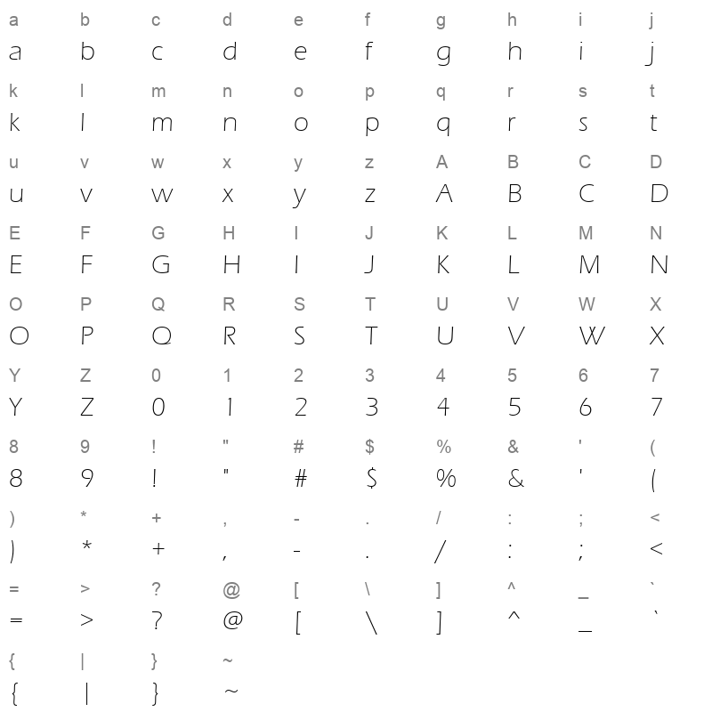 ERASLGHT_1 Character Map