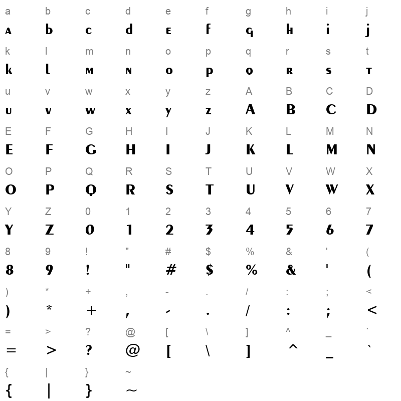EXOT350B_0 Character Map