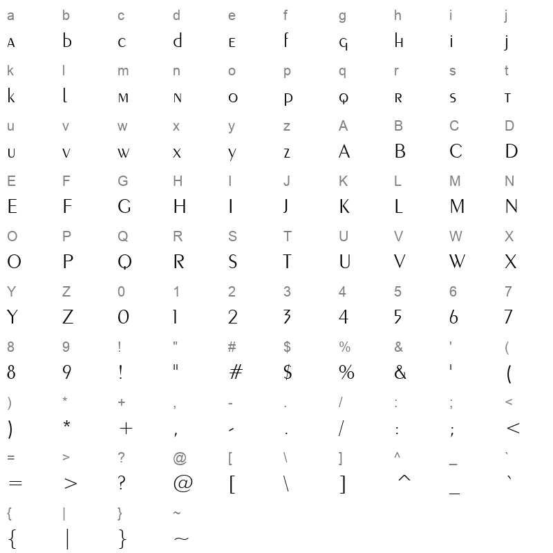 exot350l_1 Character Map