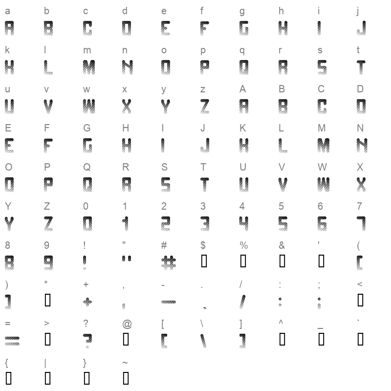 FADETOGR Character Map