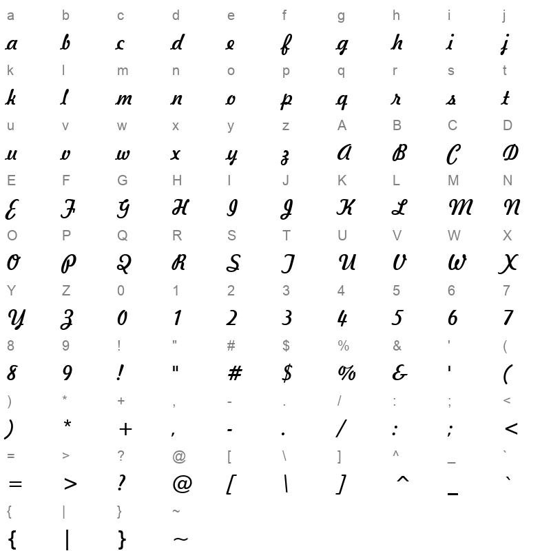 FRHND521_0 Character Map